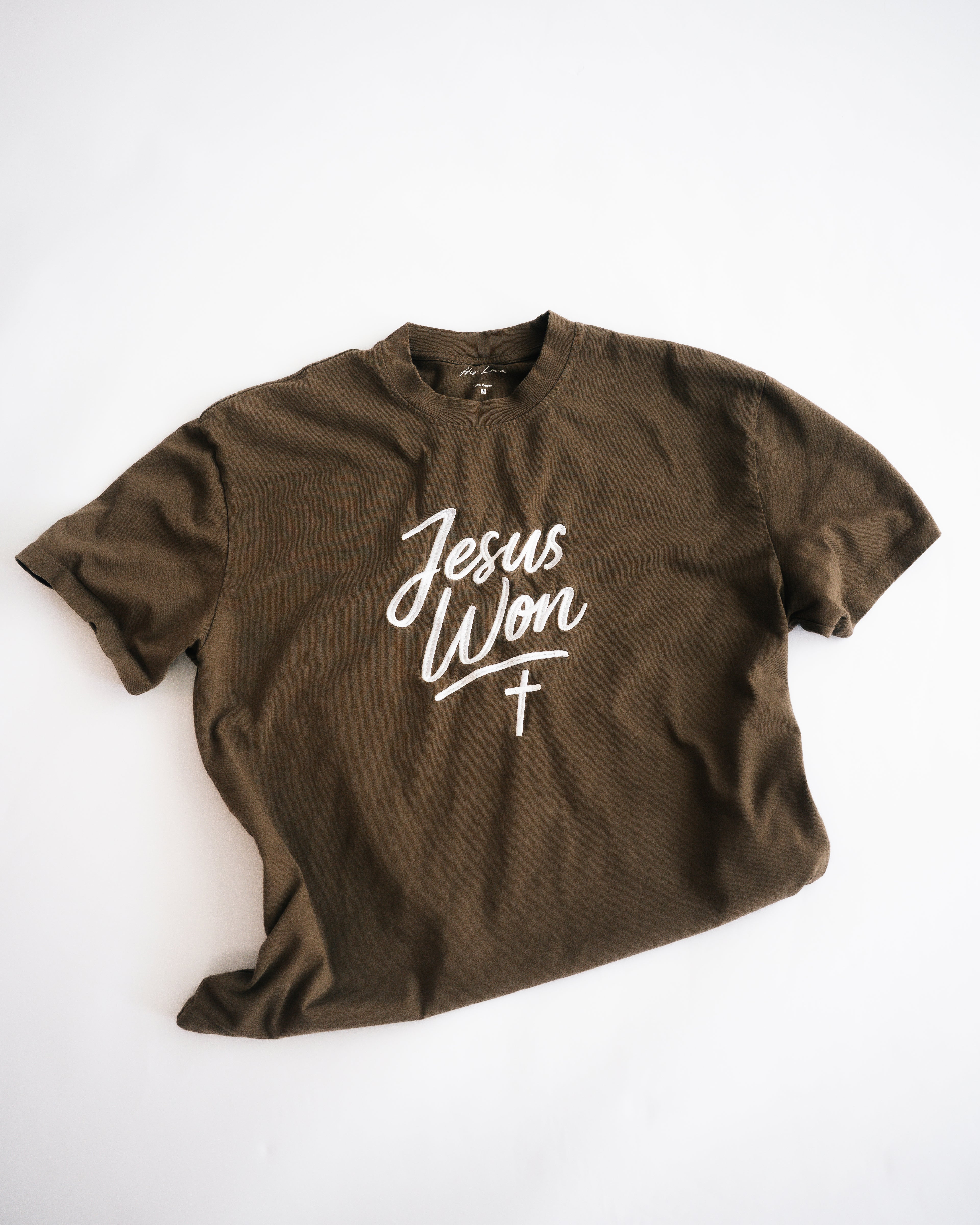 Brown & White Jesus Won Heavyweight T-Shirt